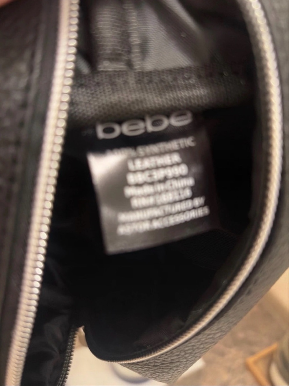 bebe Black Faux Leather Cosmetic Pouch with Crystal Logo - Picture 5 of 7